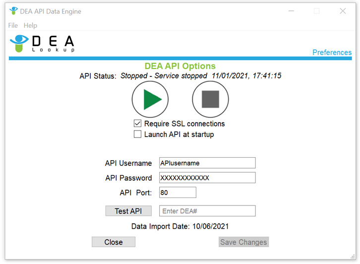 DEA API Data Engine interface