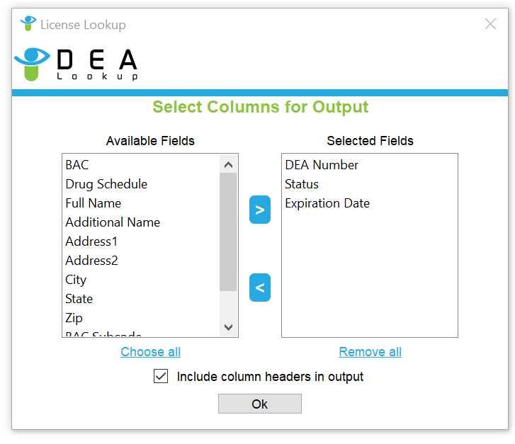 Output column selection